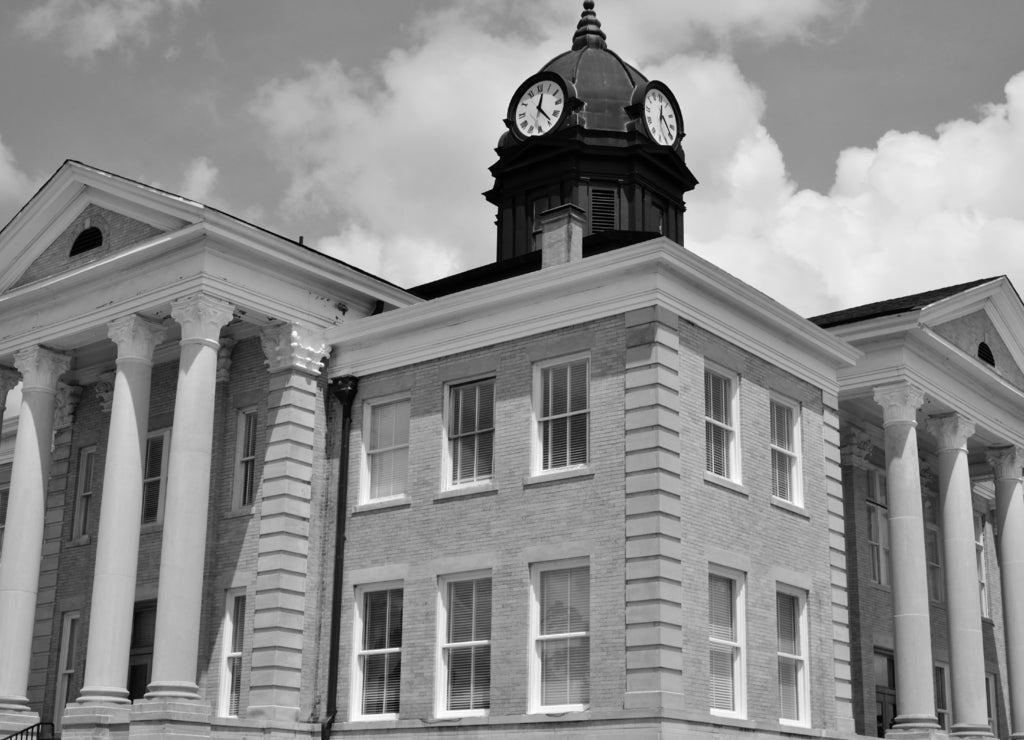 Irwin County Court House in Ocilla Georgia in black white