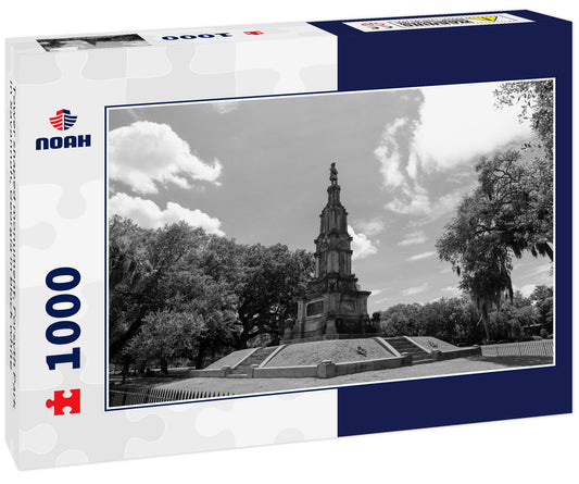 Tower shaped monument, Forsyth Park in Savannah, Georgia in black white