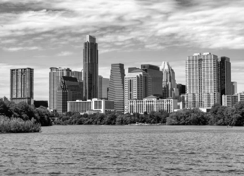 Austin Texas in black white