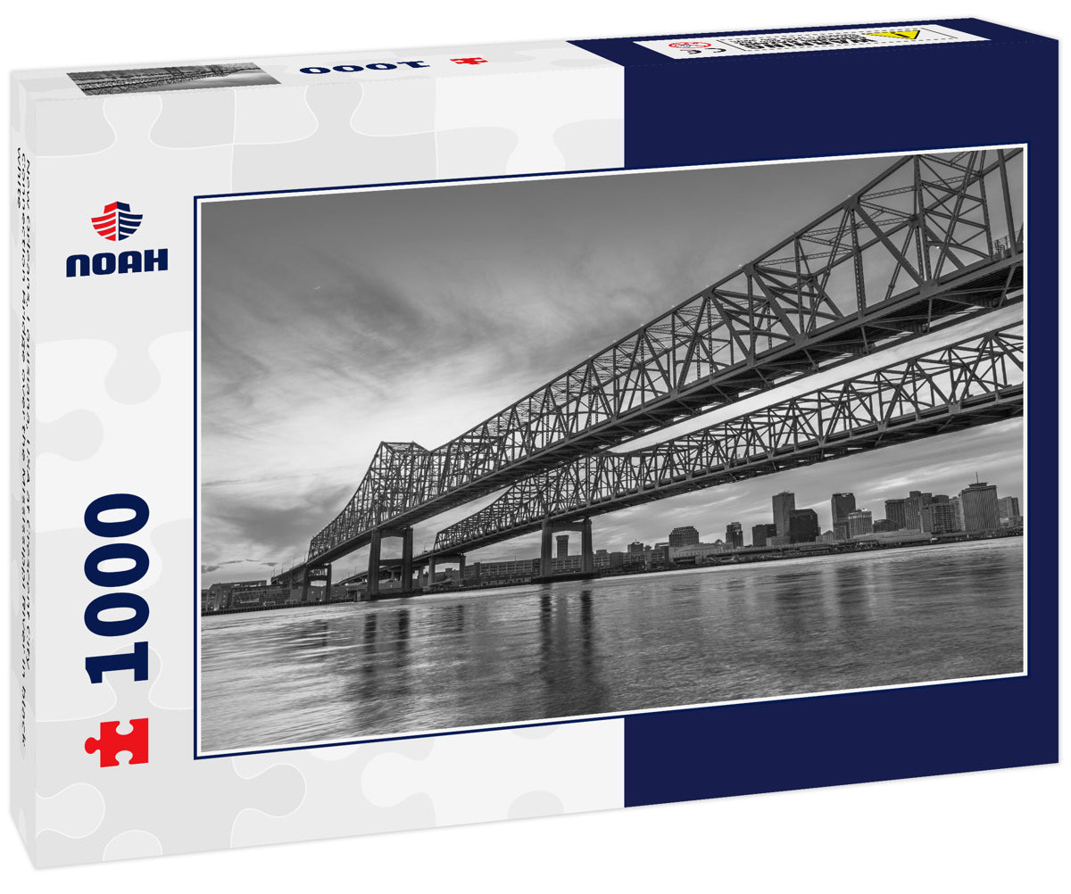 New Orleans, Louisiana, USA at Crescent City Connection Bridge over the Mississippi River in black white