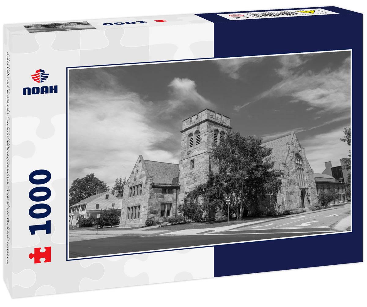 Phillips Church in Phillips Exeter Academy in town center of Exeter, New Hampshire, USA in black white