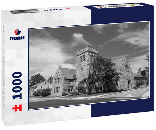 Phillips Church in Phillips Exeter Academy in town center of Exeter, New Hampshire, USA in black white