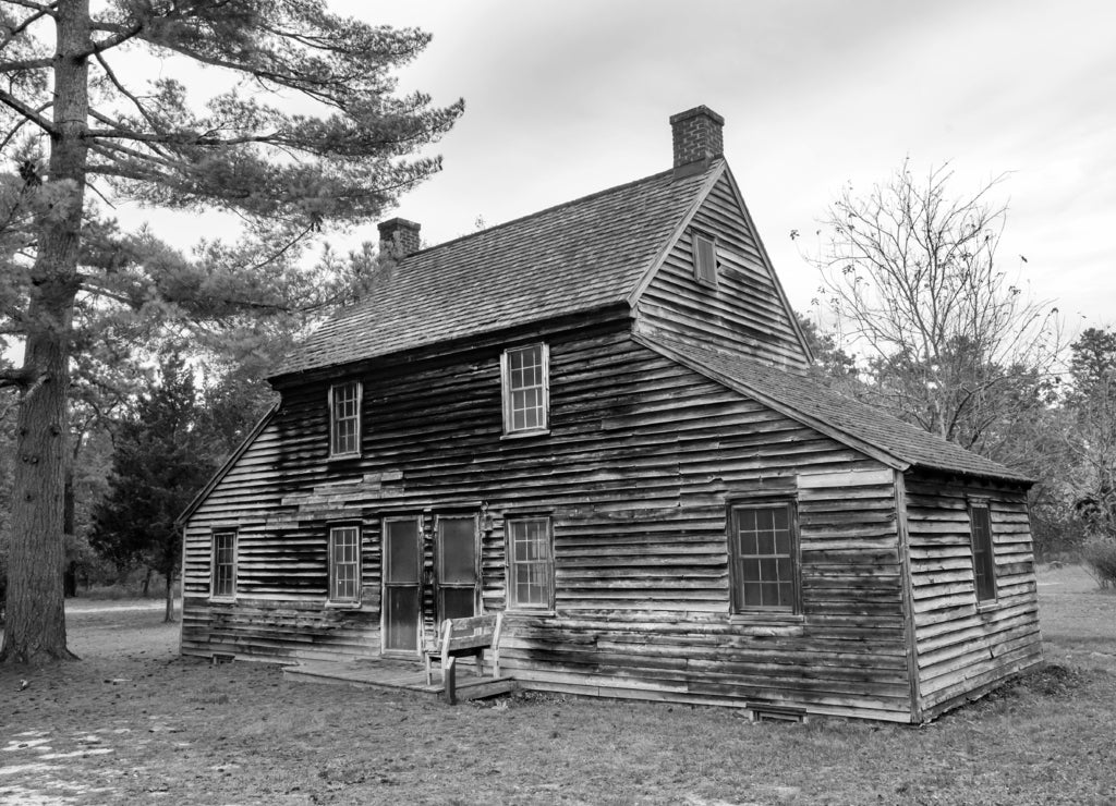 Historic Batsto Village is located in Wharton State Forest in Southern New Jersey. United States in black white