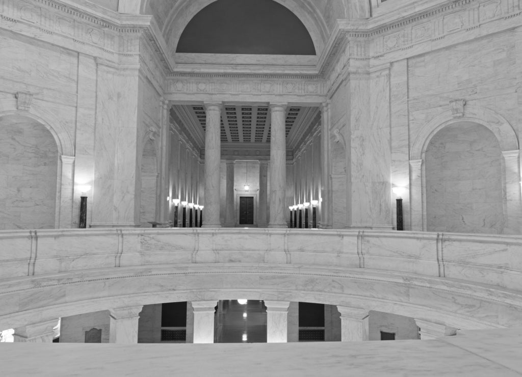 Inside West Virginia State Capitol Building in Charleston in black white