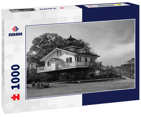 Roanoke River Lighthouse, North Carolina, USA in black white