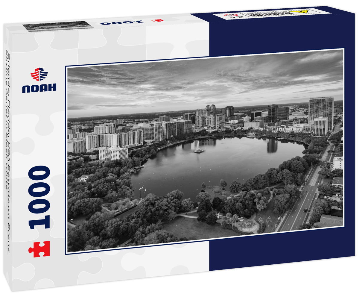 Orlando, Florida, USA Downtown Drone Skyline Aerial in black white