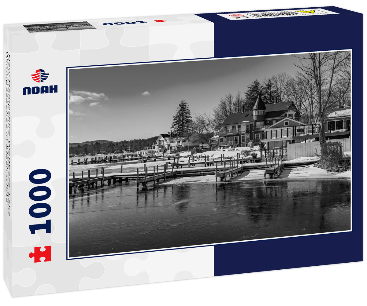 New Hampshire-Wolfboro-Lake Winnipesaukee in black white