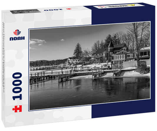 New Hampshire-Wolfboro-Lake Winnipesaukee in black white