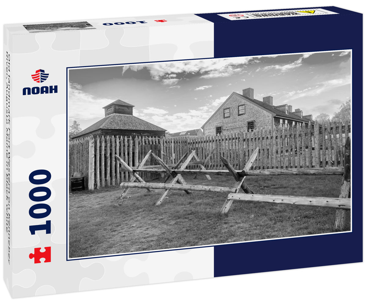 Old landmark Fort Western on Kennebec River, Augusta Maine in black white