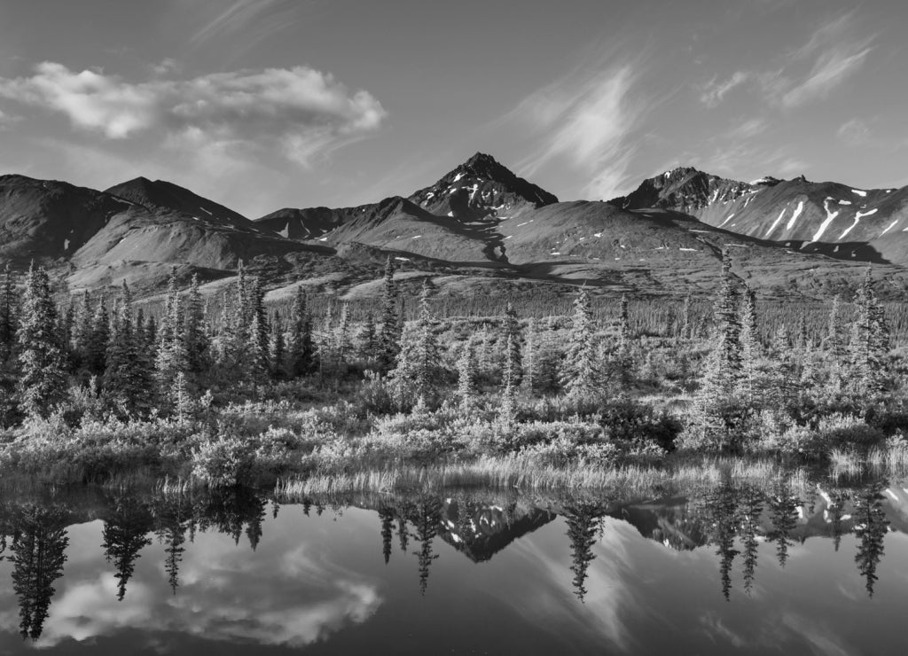 Lake in Alaska in black white