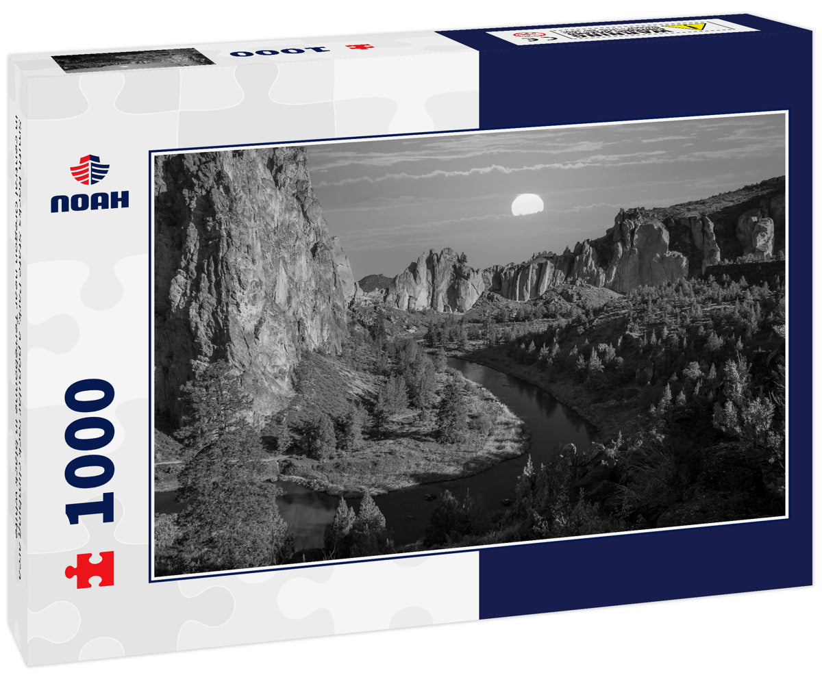 Smith Rocks State Park, a popular rock climbing area in central Oregon near Terrebonne in black white