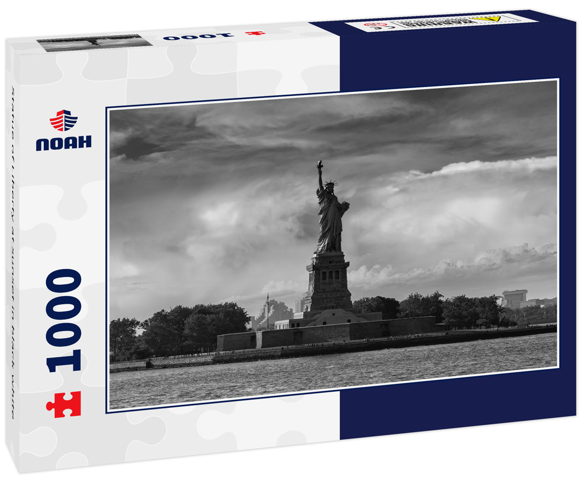 Statue of Liberty at sunset in black white
