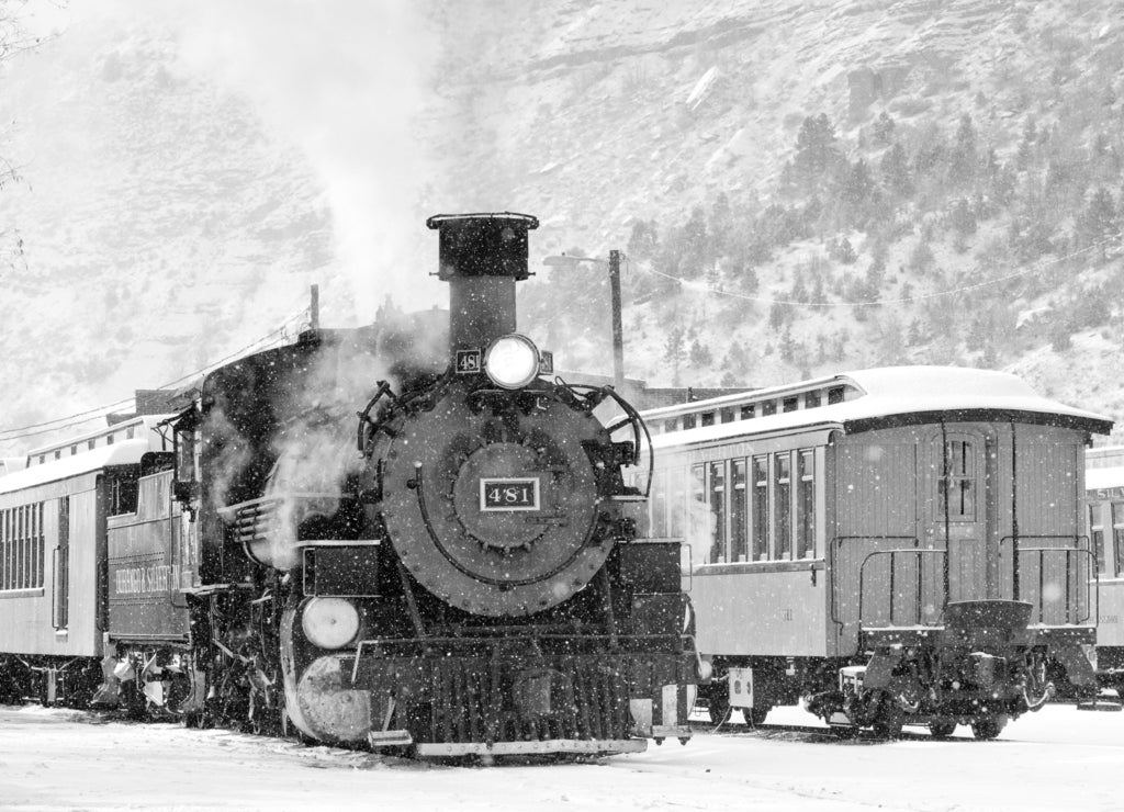 Durango and Silverton Narrow Gauge Railroad, Colorado, USA in black white