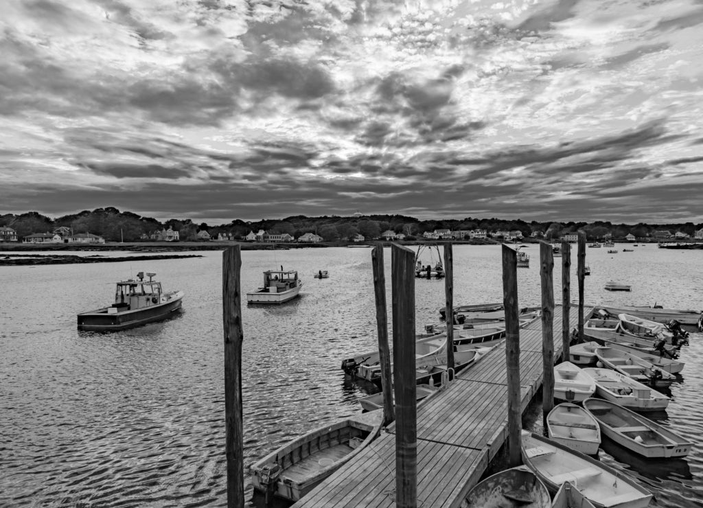 Cape Porpoise Harbor, Maine in black white