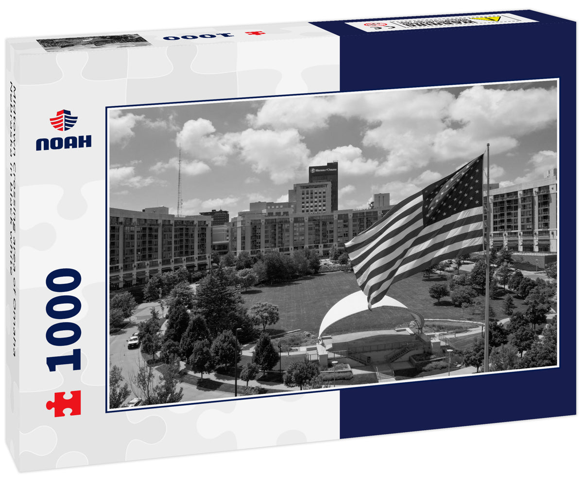 Midtown Crossing area of Omaha Nebraska in black white