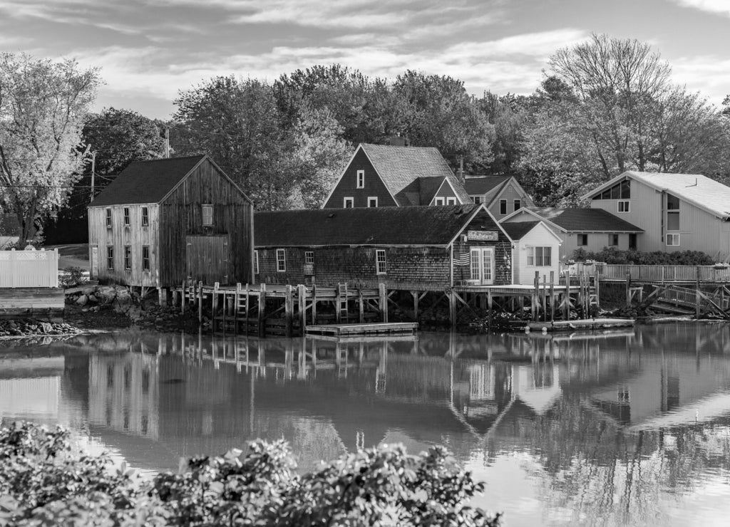 Cape Porpoise Harbor, Maine in black white