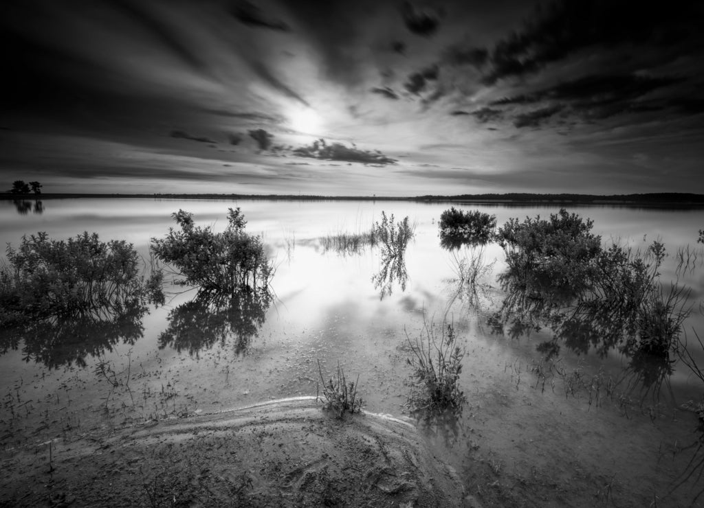 Texas Lake Sunrise in black white
