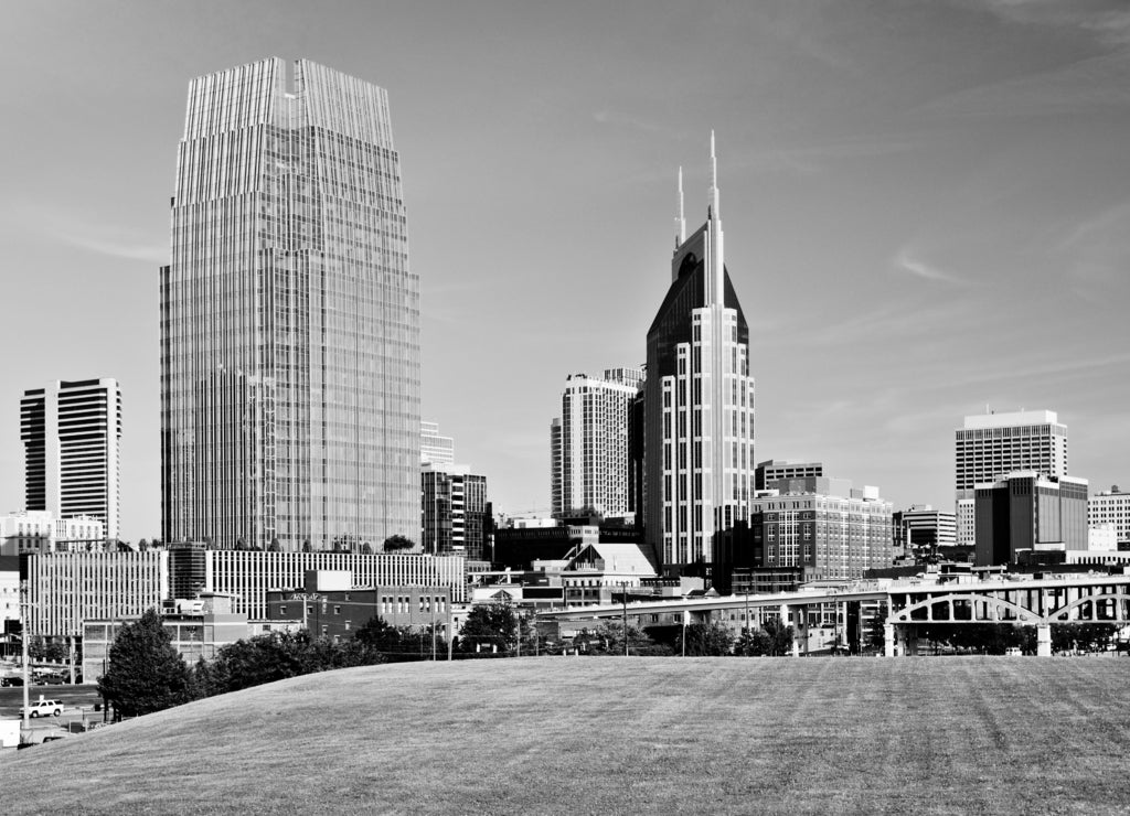 Nashville, Tennessee, USA Downtown in black white