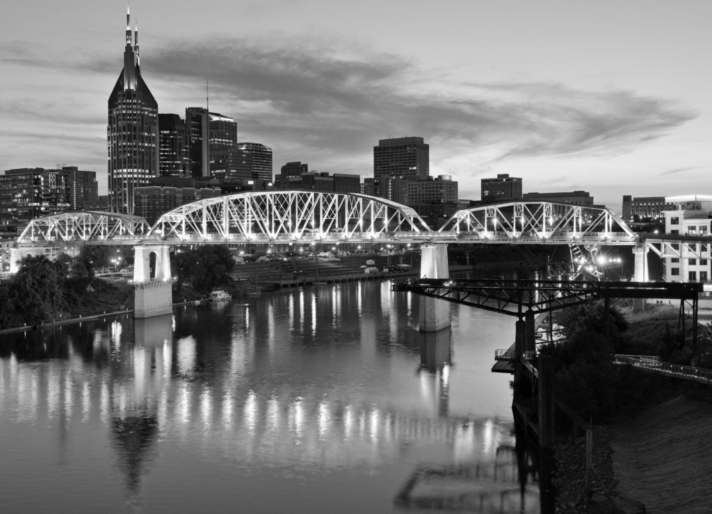 Downtown Nashville Tennessee in black white