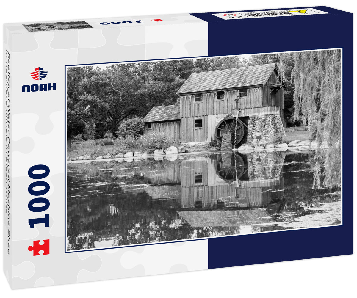Replica of Water Powered Machine Shop in Rockford Illinois in black white