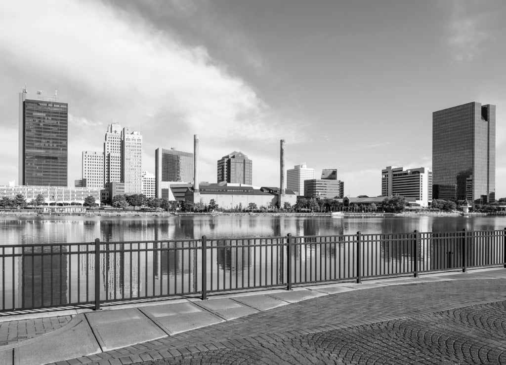 Toledo Ohio City Skyline in black white