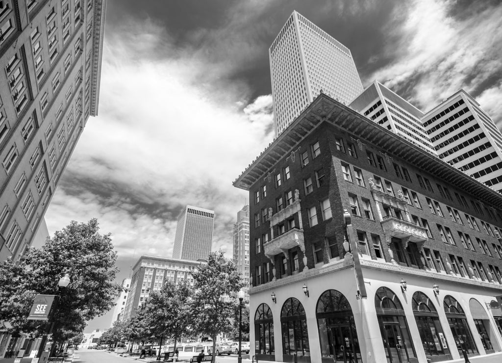 Fifth and Main Street, Tulsa Oklahoma in black white