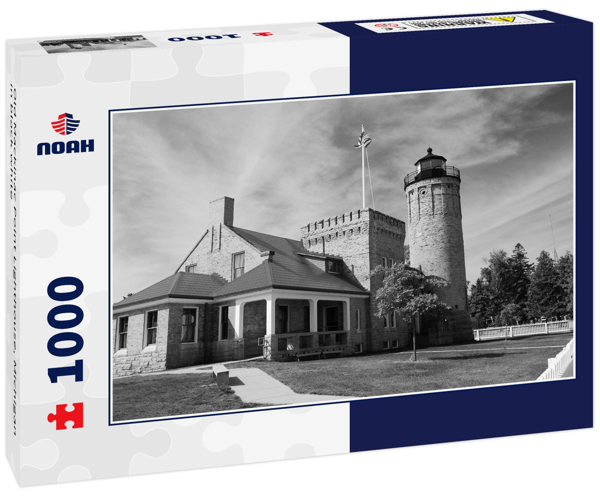 Old Mackinac Point Lighthouse, Michigan in black white