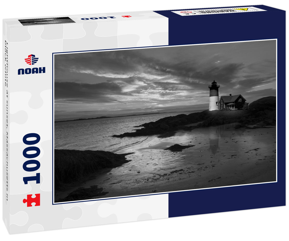 Lighthouse at sunset, Massachusetts in black white