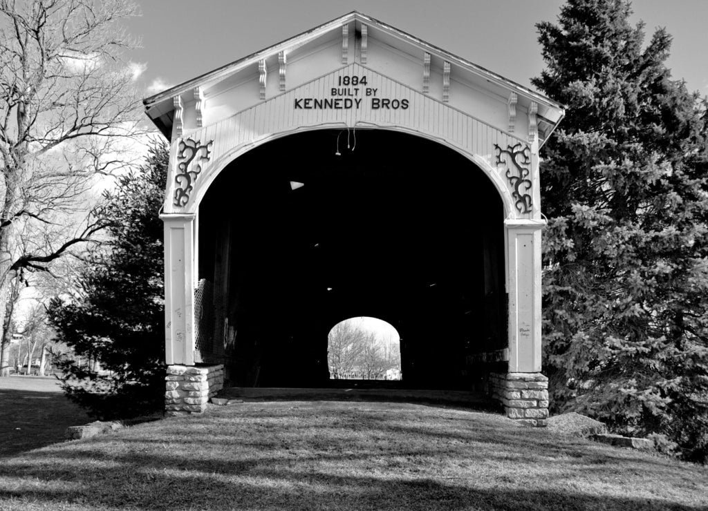 Kennedy Bros Covered Bridge Connersville Indiana in black white