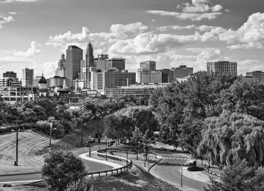 Hartford, Connecticut, USA in black white