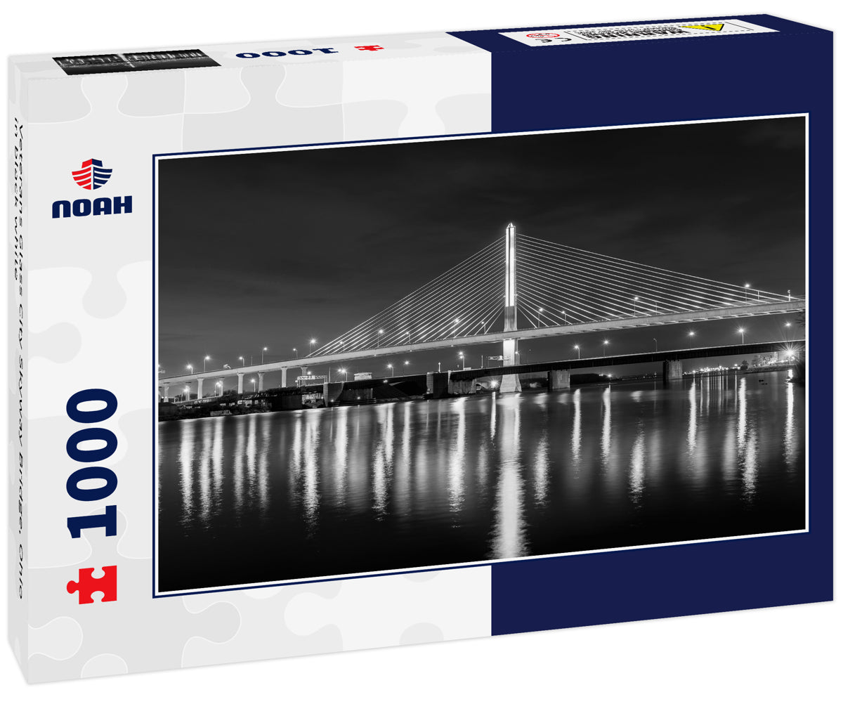 Veterans Glass City Skyway Bridge, Ohio in black white