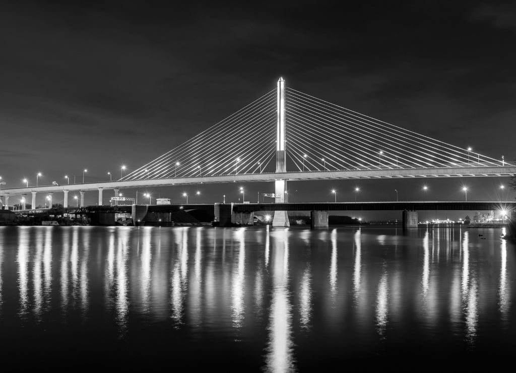 Veterans Glass City Skyway Bridge, Ohio in black white