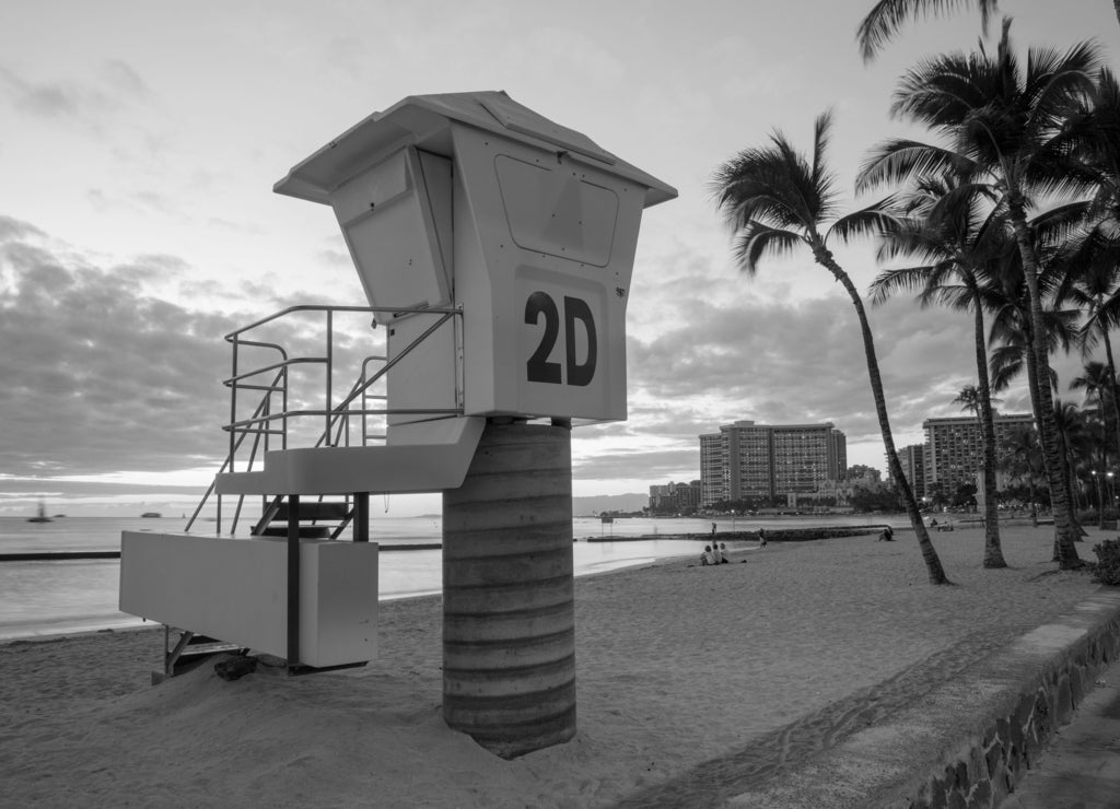 Hawaii - Oahu - Waikiki in black white