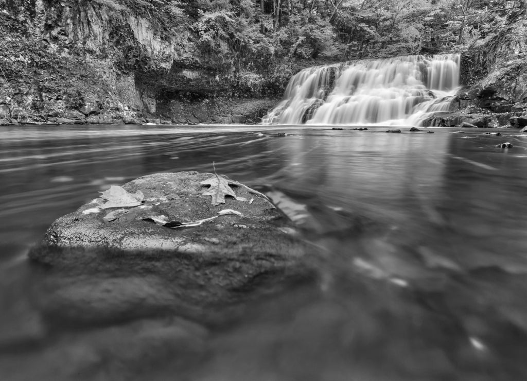 Wadsworth Falls during Autumn, Connecticut in black white