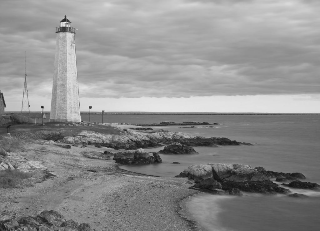 Five Mile Point - New Haven Lighthouse, Connecticut in black white