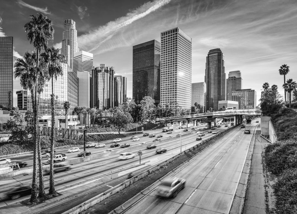 Downtown Los Angeles, California Cityscape in black white