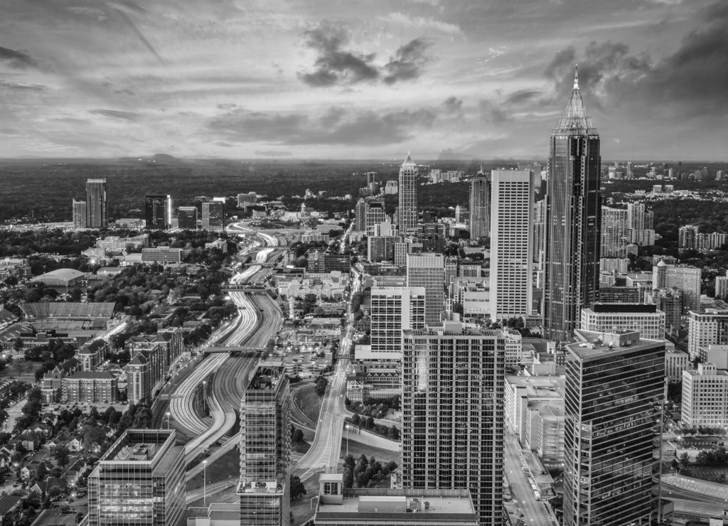 Atlanta, Georgia Skyine in black white