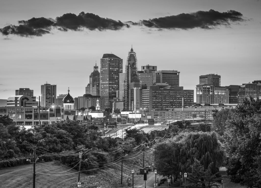 Hartford, Connecticut in black white