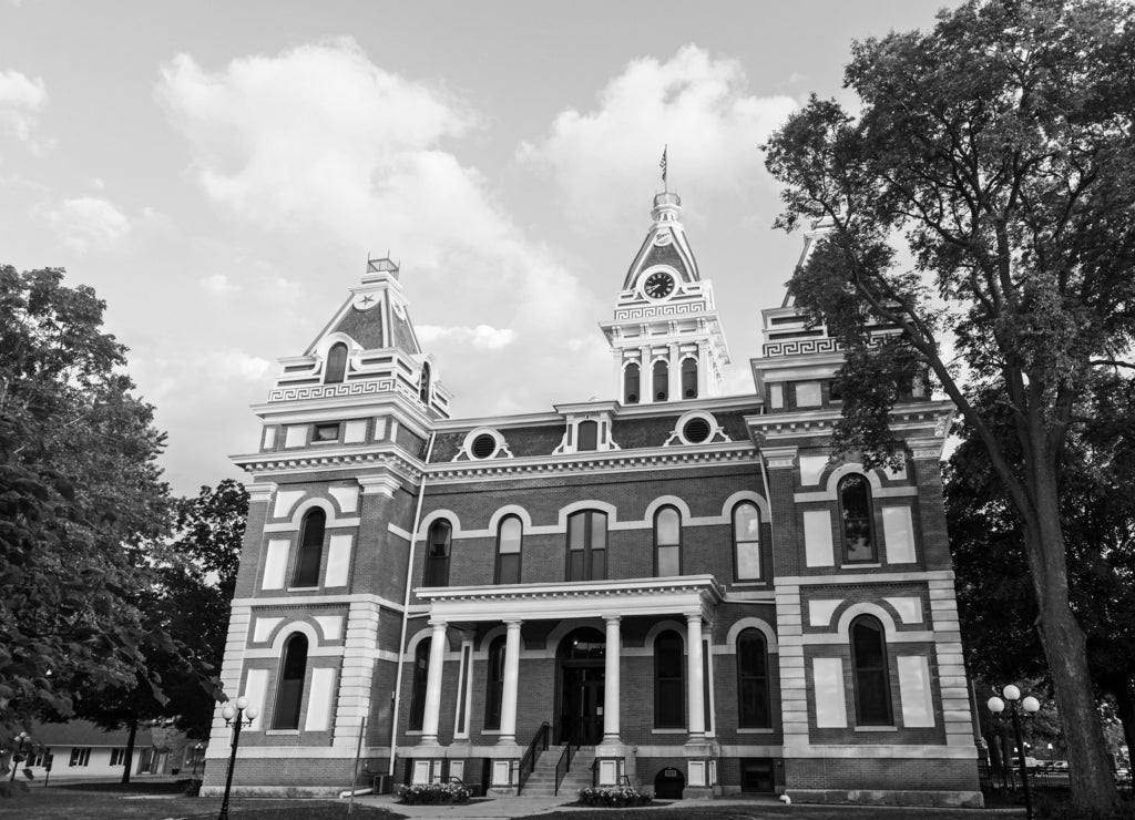 Livingston County - old Courthouse in Pontiac, Illinois in black white