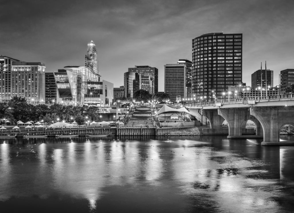 Hartford, Connecticut Skyline, Connecticut in black white