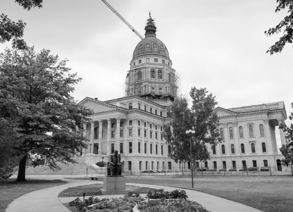 Kansas State Capitol Building, Topeka in black white