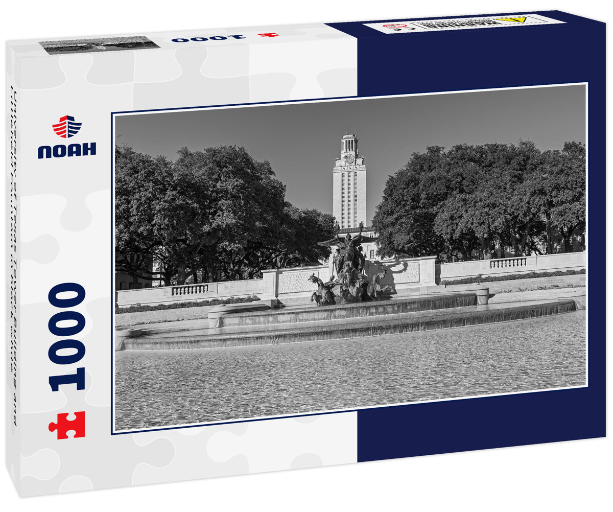 University of Texas Tower Building and Littlefield Fountain in black white