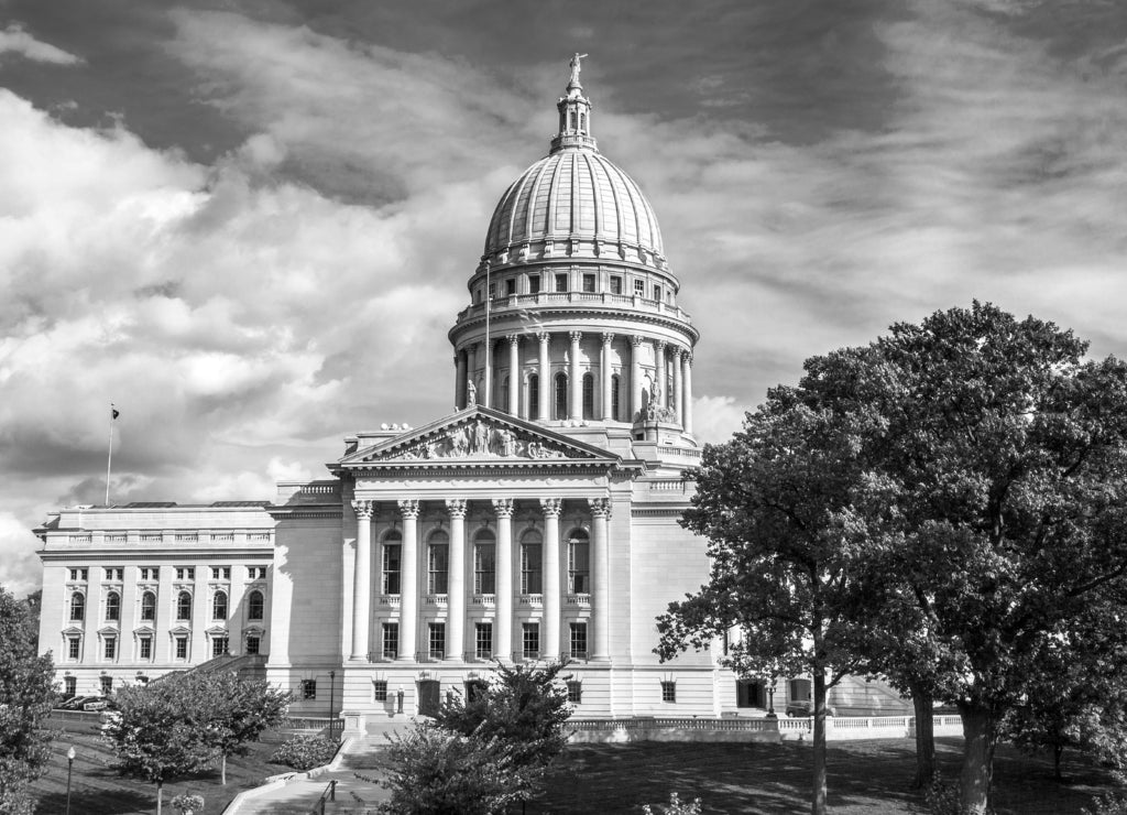 State Capitol of Wisconsin in Madison in black white