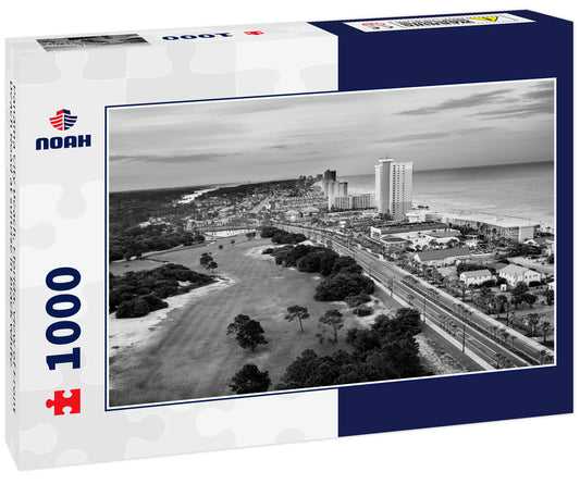 Panama City Beach, Florida, view of Front Beach Road at sunrise in black white