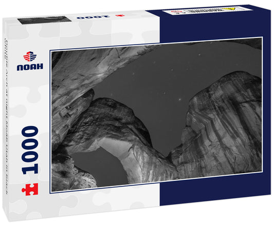 Double Arch at night Moab Utah in black white