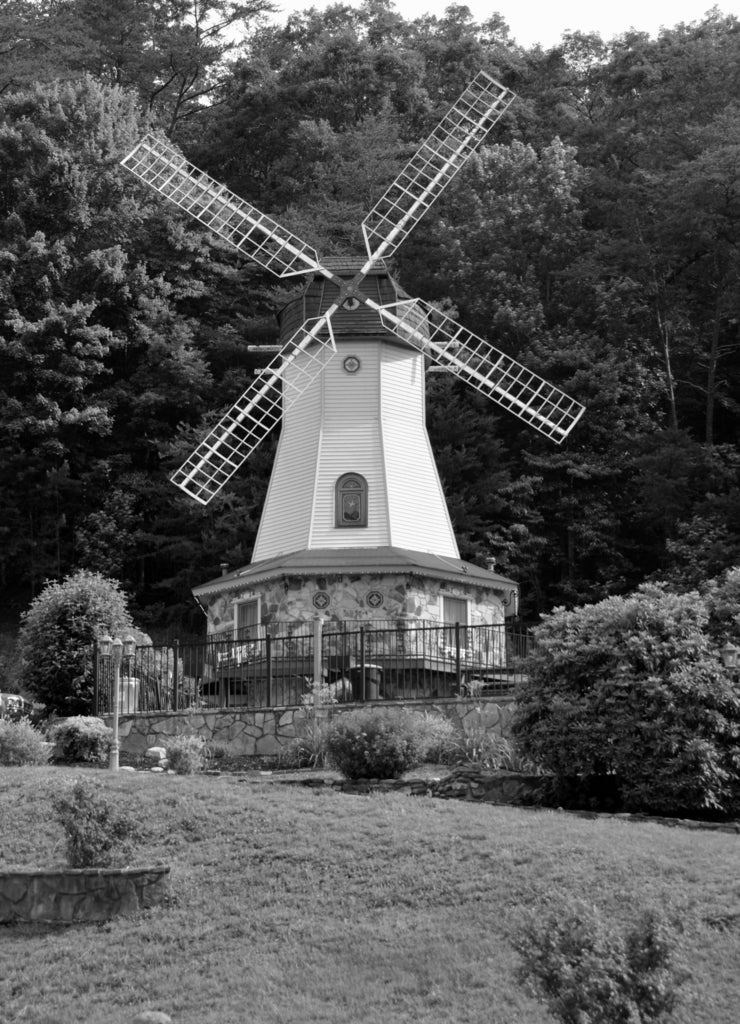 Windmill Helen, Georgia, USA in black white