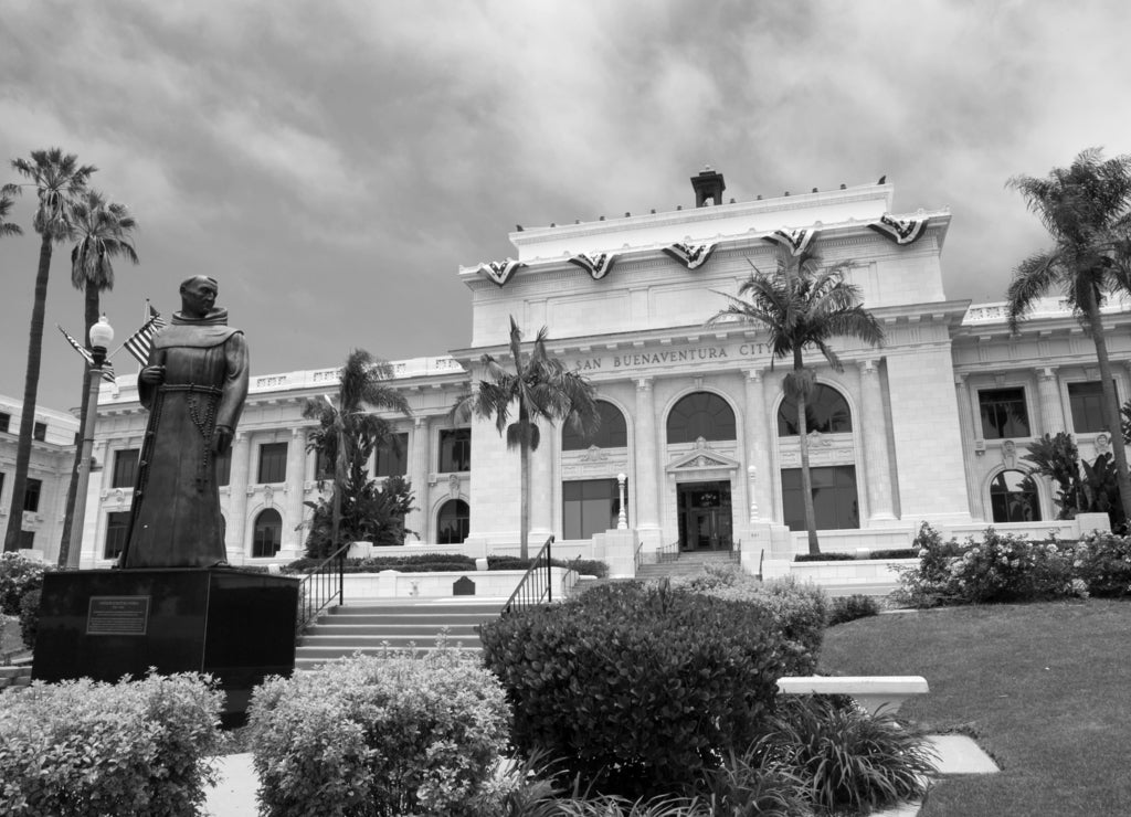Ventura City Hall California in black white