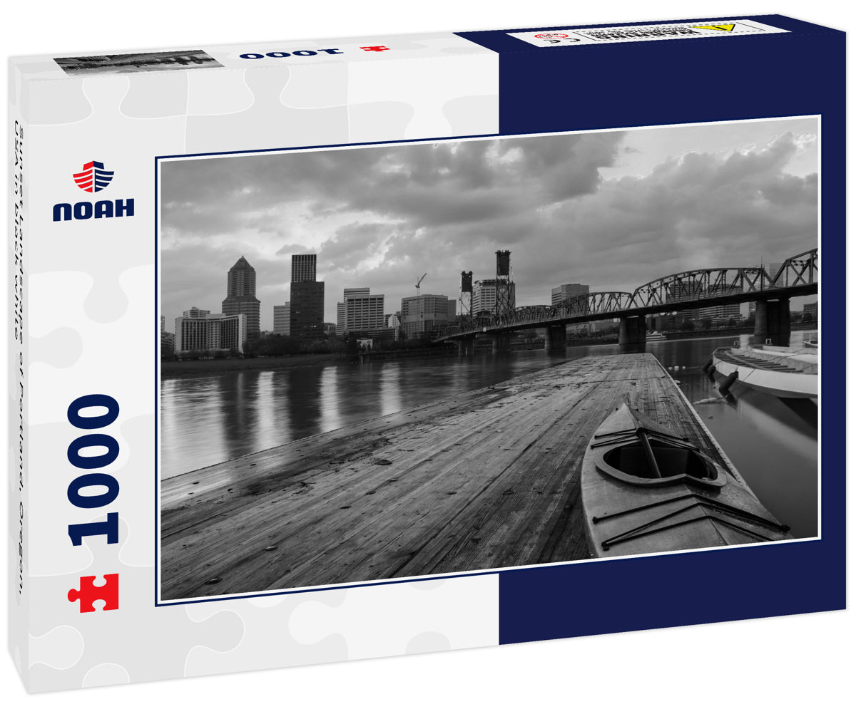 Sunset Landscape of Portland, Oregon, USA in black white