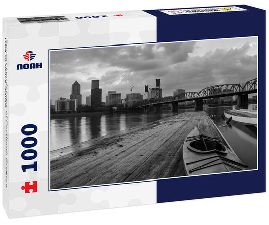 Sunset Landscape of Portland, Oregon, USA in black white