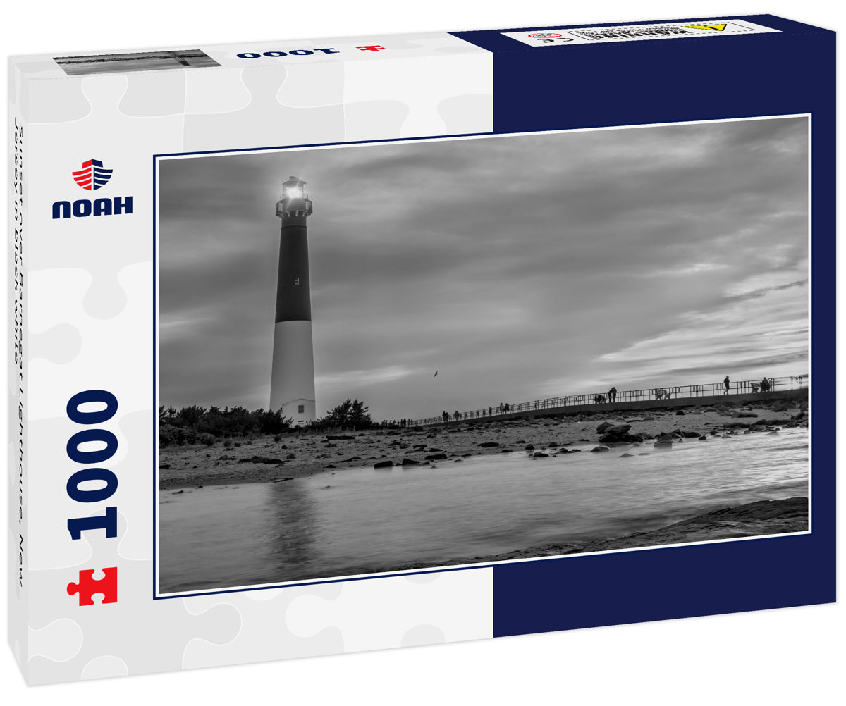Sunset over Barnegat Lighthouse, New Jersey in black white
